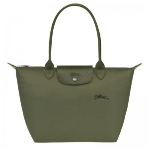 Longchamp Le Pliage Green M Kadın Tote Çanta Yeşil | 51023-WZTU