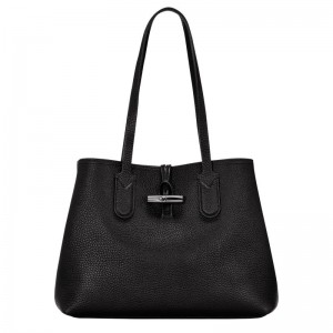 Longchamp Roseau Essential M Kadın Tote Çanta Siyah | 79658-RZKM