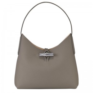 Longchamp Roseau M Kadın Hobo Çanta Gri | 08137-JASV