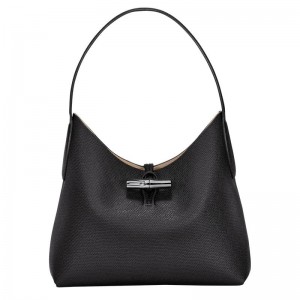 Longchamp Roseau M Kadın Hobo Çanta Siyah | 75683-VPDK