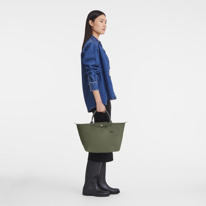 Longchamp Le Pliage Green M Kadın El Çantası Yeşil | 74892-CRKW