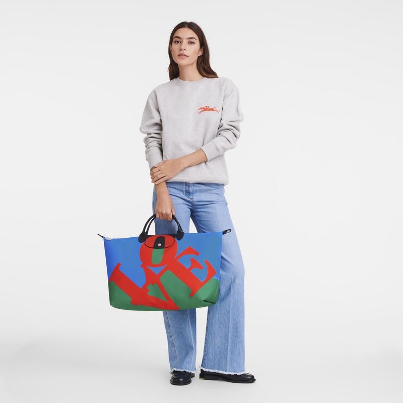 Longchamp x Robert Indiana Erkek Seyahat Çantası Red/Navy | 14350-FSRB